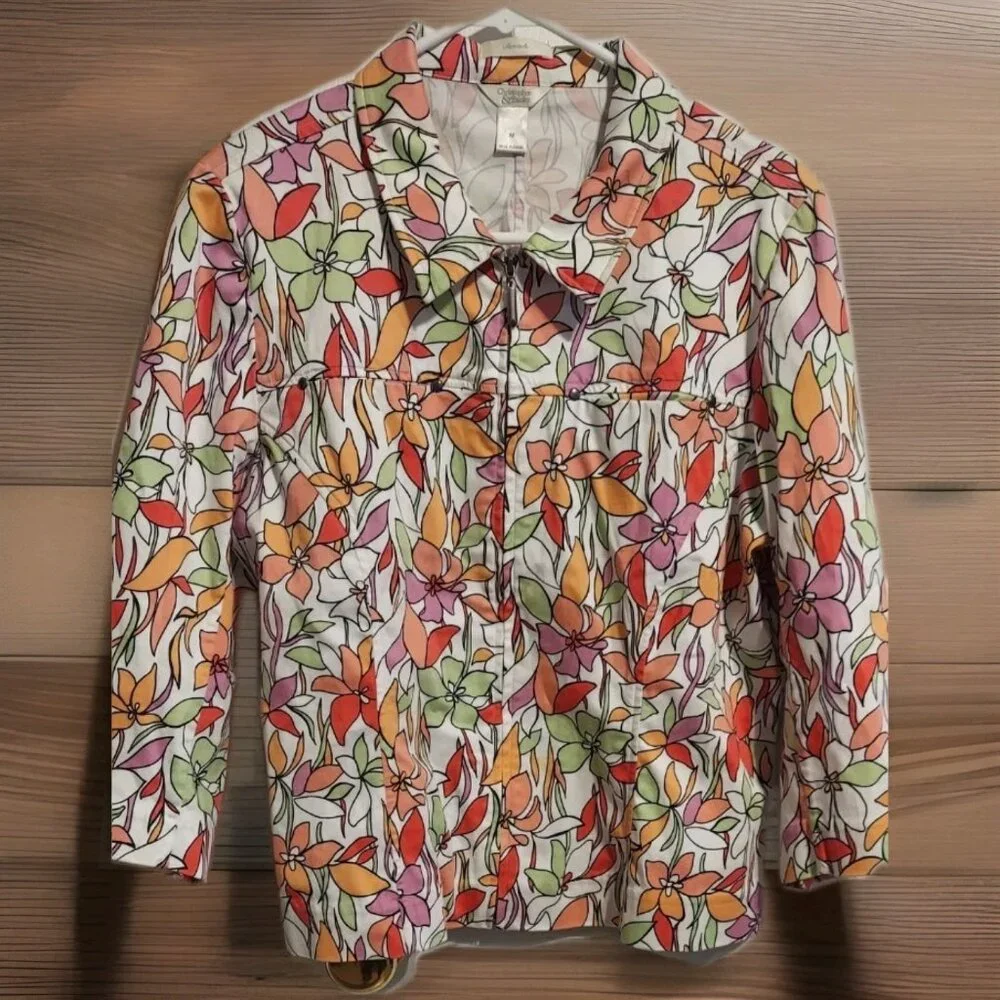 CJ Banks Paisley Flowered Jacket. Size M Zipper Womens Stretch Dress Fashion
